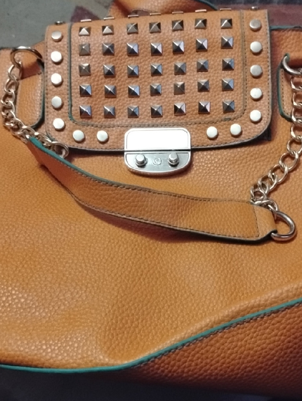 Studded Tan Crossbody Bag with Chain Strap